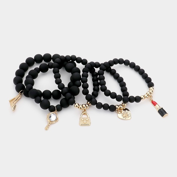 5 piece stretch beaded lipstick and stiletto charm bracelet set - Picture 2 of 3